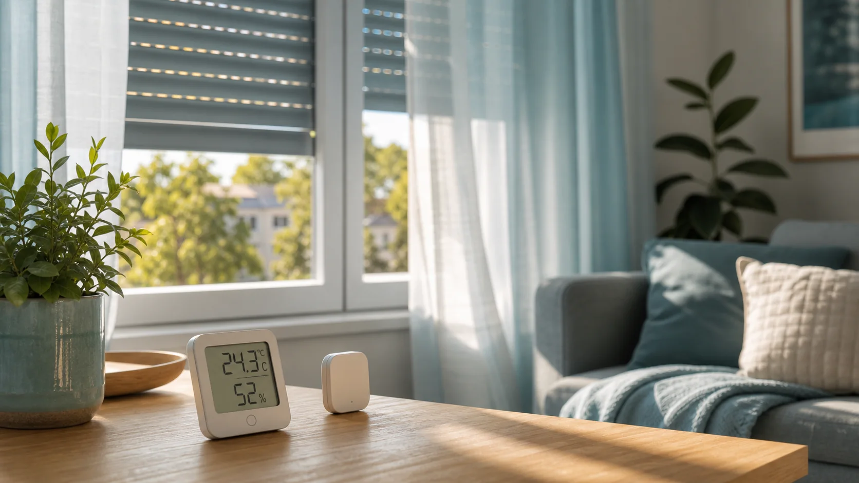 Thermomètre posé dans un logement lumineux pour suivre la température pendant l'été