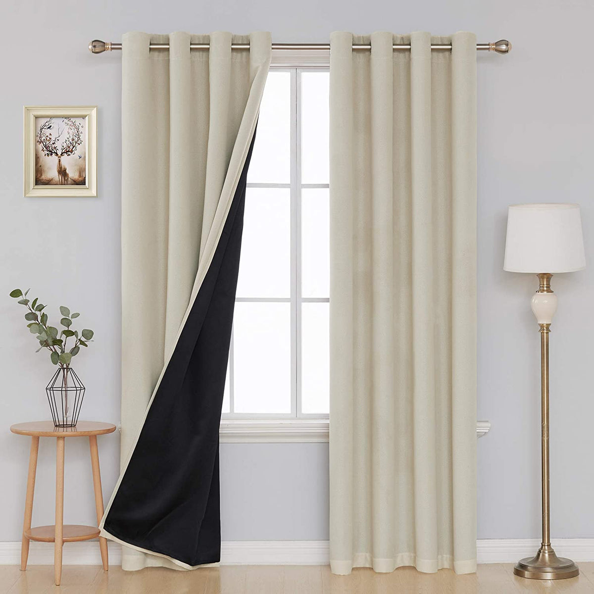 Lot de deux rideaux occultants thermiques Deconovo beige pour chambre chaude